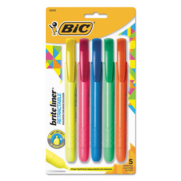 BIC® Brite Liner Retractable Highlighter, Assorted Ink Colors, Chisel Tip, Assorted Barrel Colors, 5-set freeshipping - TVN Wholesale